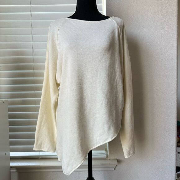 Zara Asymmetric Sweater Long Sleeve Cream Sz M Casual Preppy Soft Cozy *No belt - Picture 2 of 6
